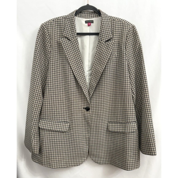 Vince Camuto Jackets & Blazers - Vince Camuto Plaid Blazer Brown Black Cream Stretch Knit Lined Womens Size XXL